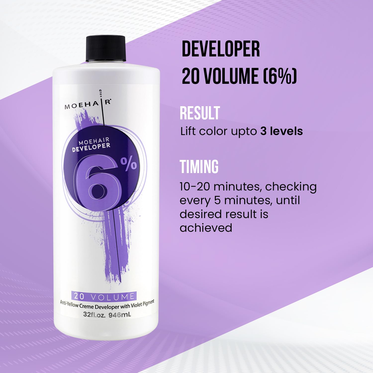 MOEHAIR anti-yellow action helps prevent brassiness during color lift.