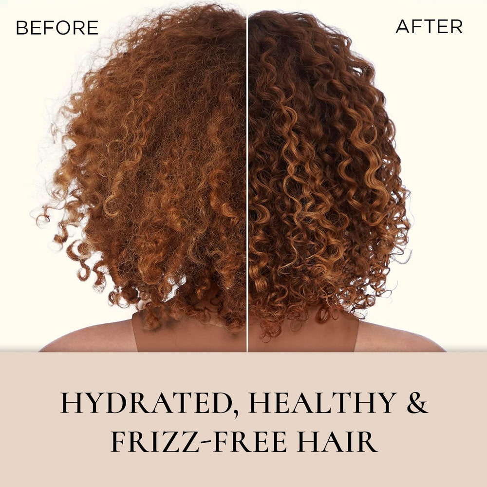 MOEHAIR argan oil leave-in conditioner being applied to hair lengths for smoothness