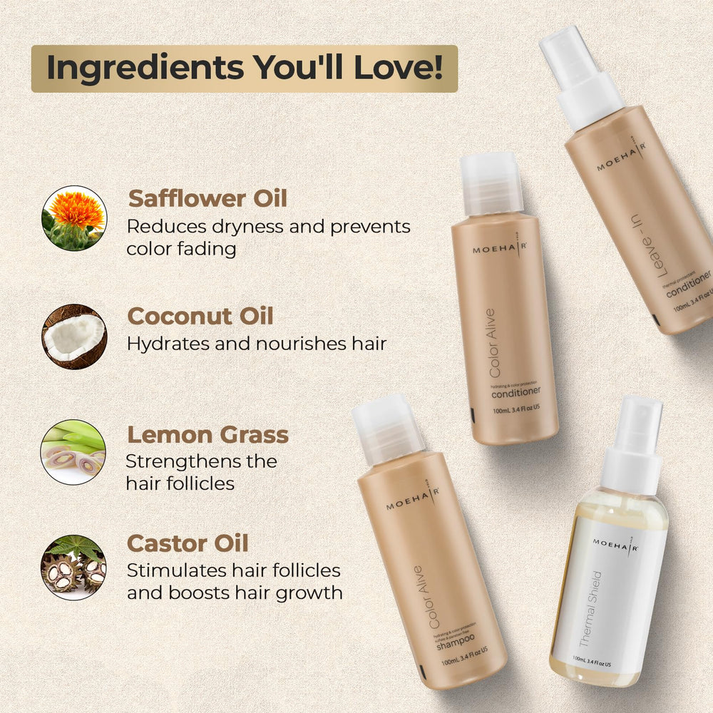 MOEHAIR Color Alive Conditioner travel bottle sealing moisture and vibrancy
