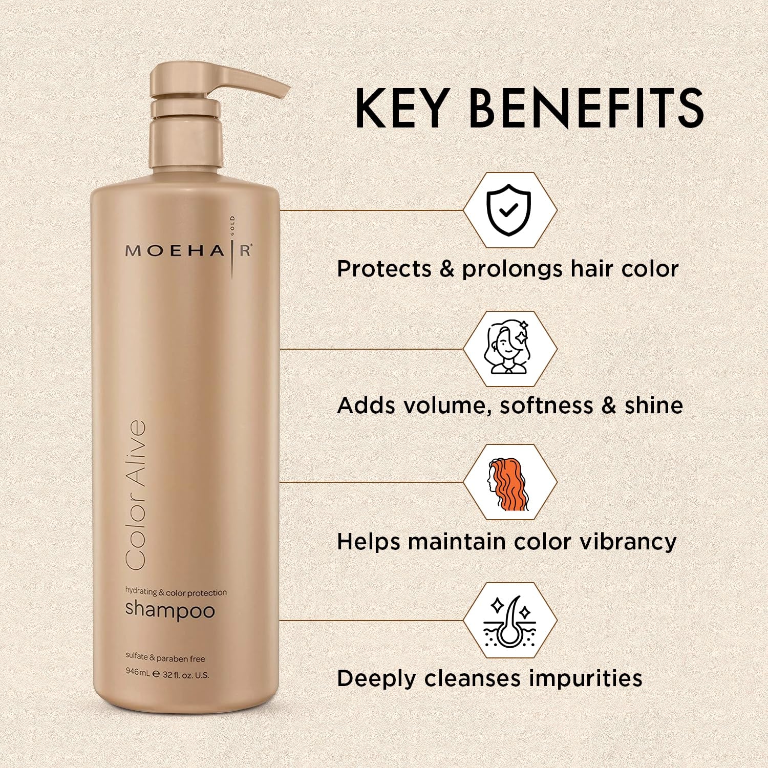 MOEHAIR Color Alive Shampoo lather demonstrates gentle cleansing and added shine.
