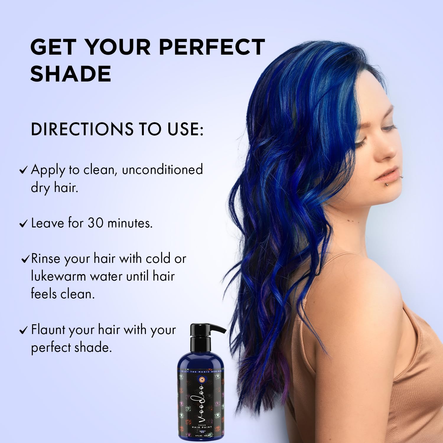 MOEHAIR Serenity Blue wash-out shows temporary, easy color fade.
