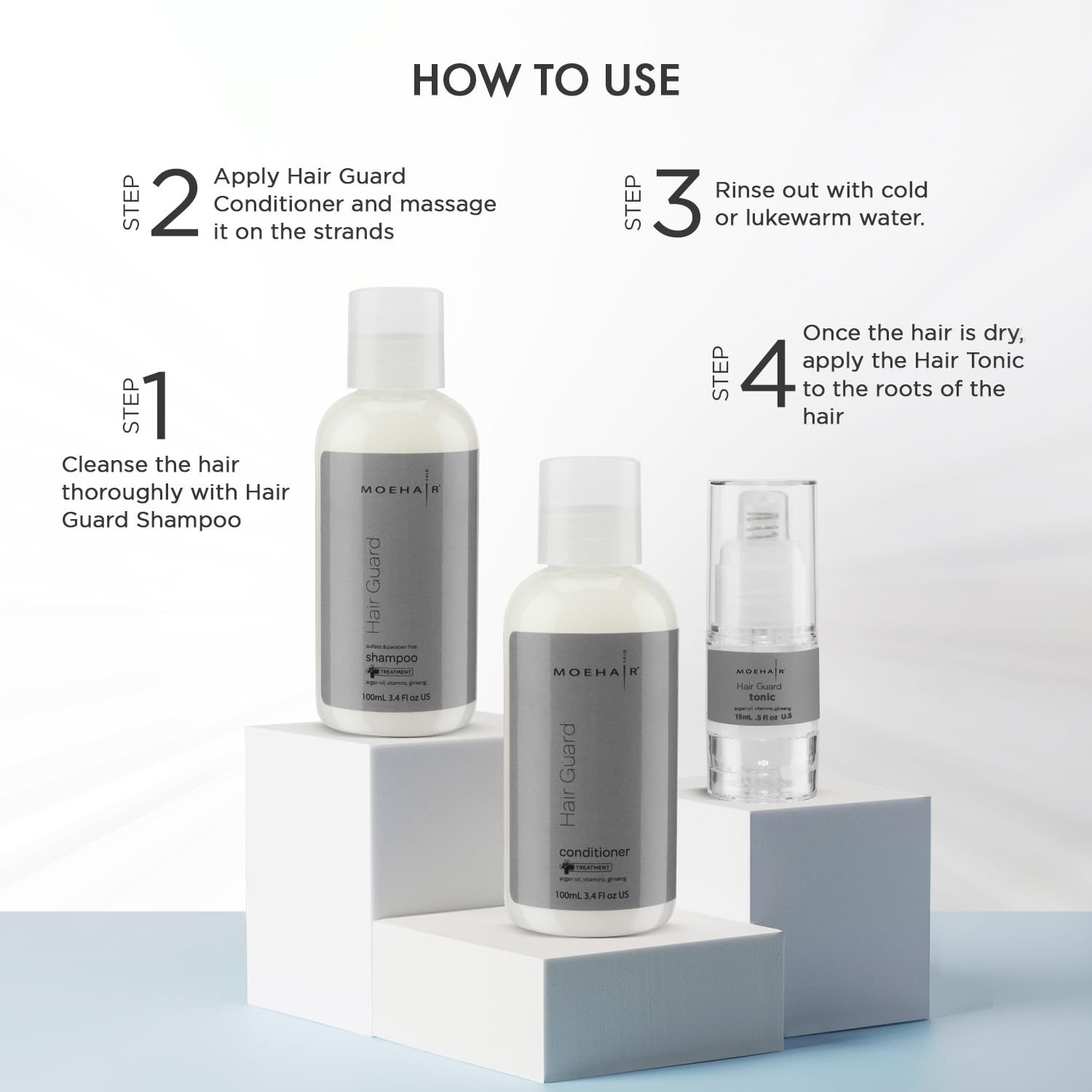 MOEHAIR Travel Trio packaging box shown for travel-ready set.