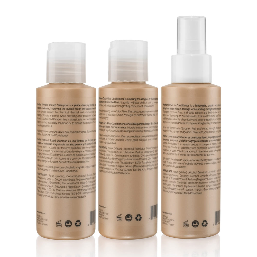 MOEHAIR Travel Trio travel pack showcases compact sizes for easy packing.
