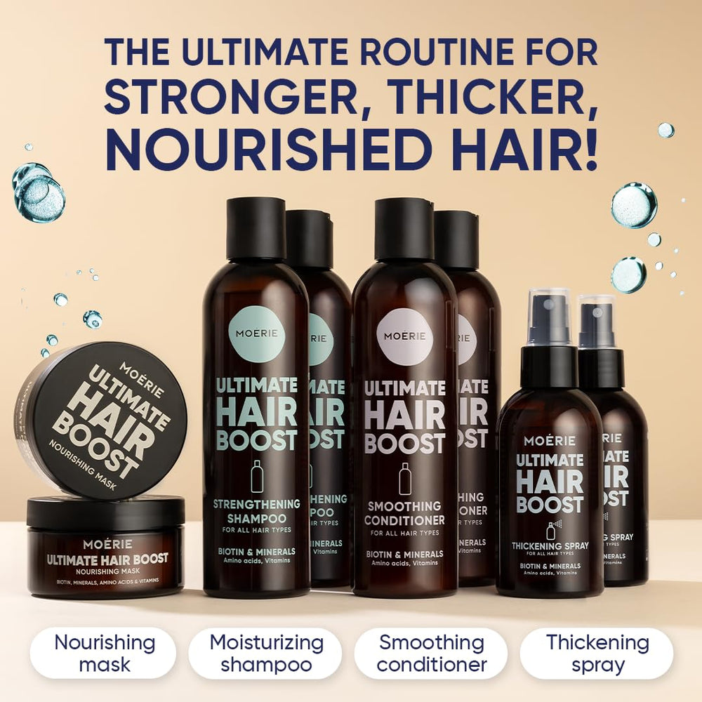 30-day progress visual featuring Moerie for healthier-looking hair.