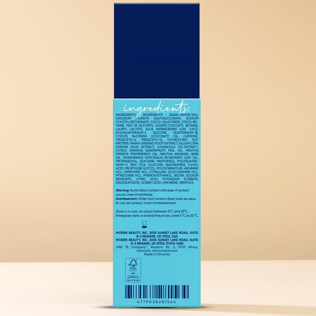 Moerie-treated hair after use, appearing fuller and shinier.
