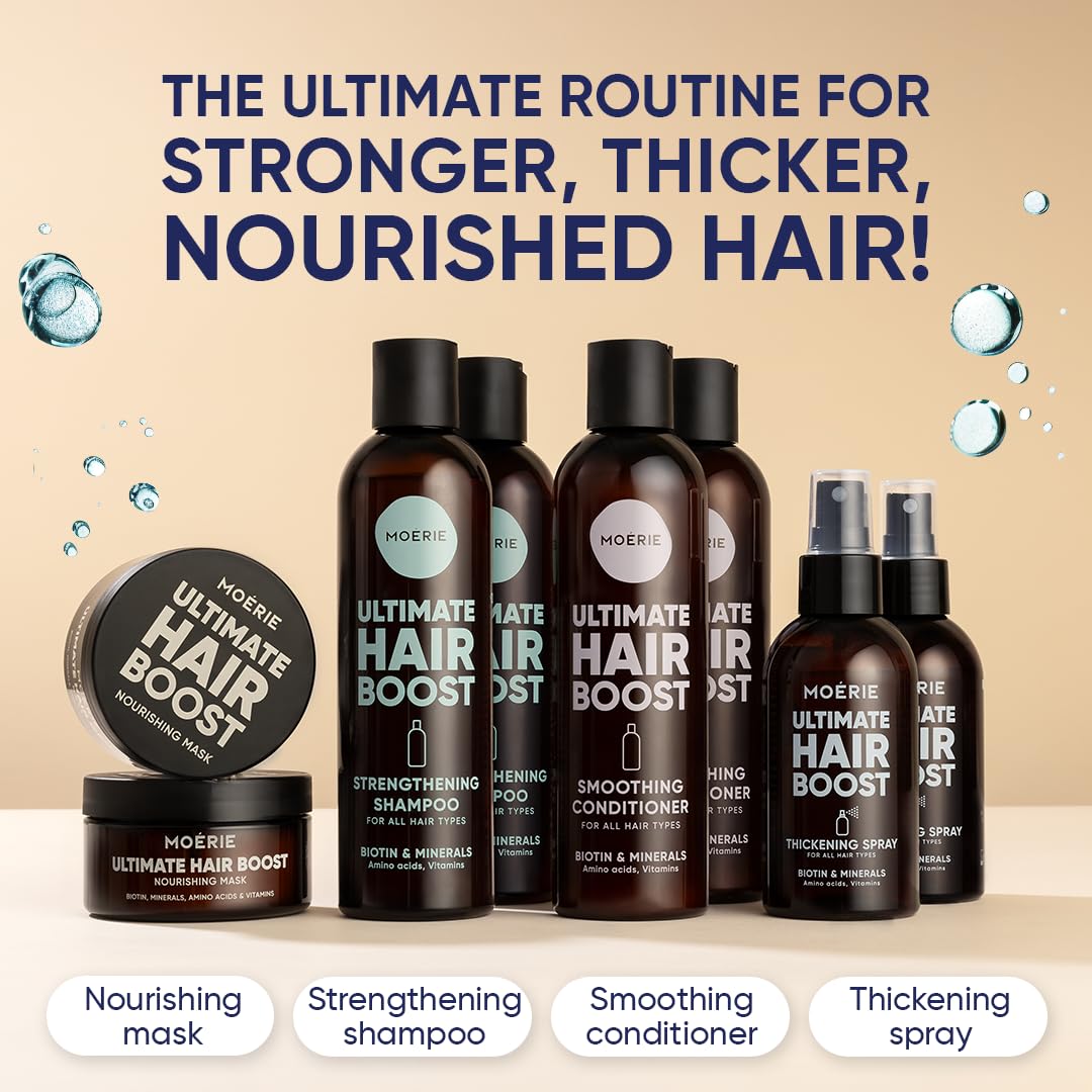 Moerie ingredient list highlights fulvic minerals and amino acids supporting hair health.