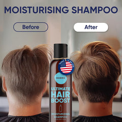 Moerie Ultimate Hair Growth Shampoo pump application demonstrates even distribution on scalp.