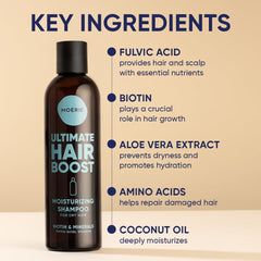Moerie Ultimate Hair Growth Shampoo rich lather on wet hair for gentle cleansing and moisture.