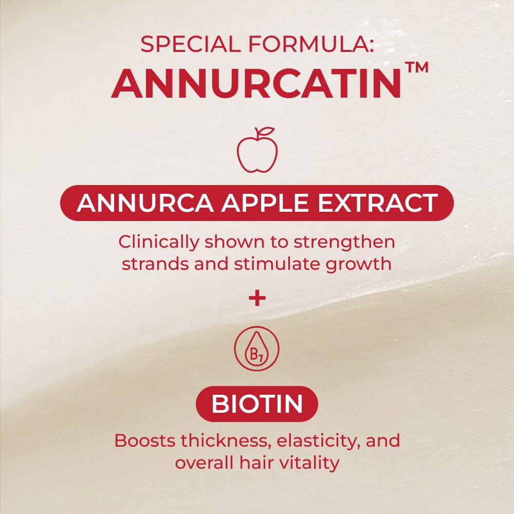 Annuca formula with apple extract and amino acids supports stronger hair.