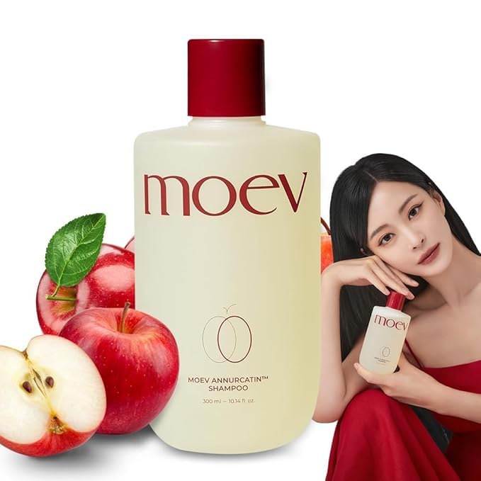MOEV ANNURCATIN Shampoo bottle with apple-vanilla scent adds lift.
