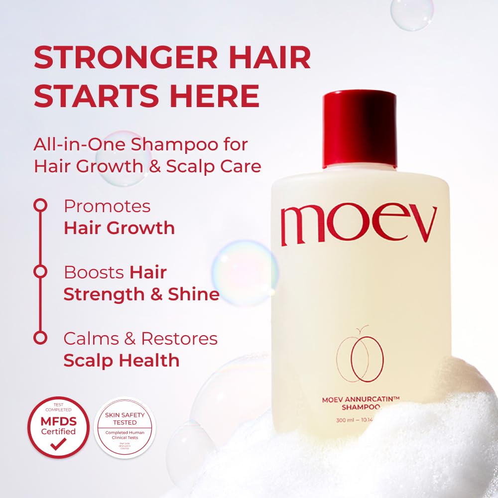 Front close-up of MOEV ANNURCATIN bottle, paraben-free formula.