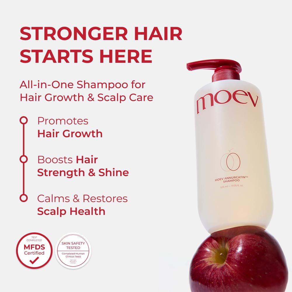 MOEV Annurcatin Shampoo ingredients highlighting biotin for stronger roots.