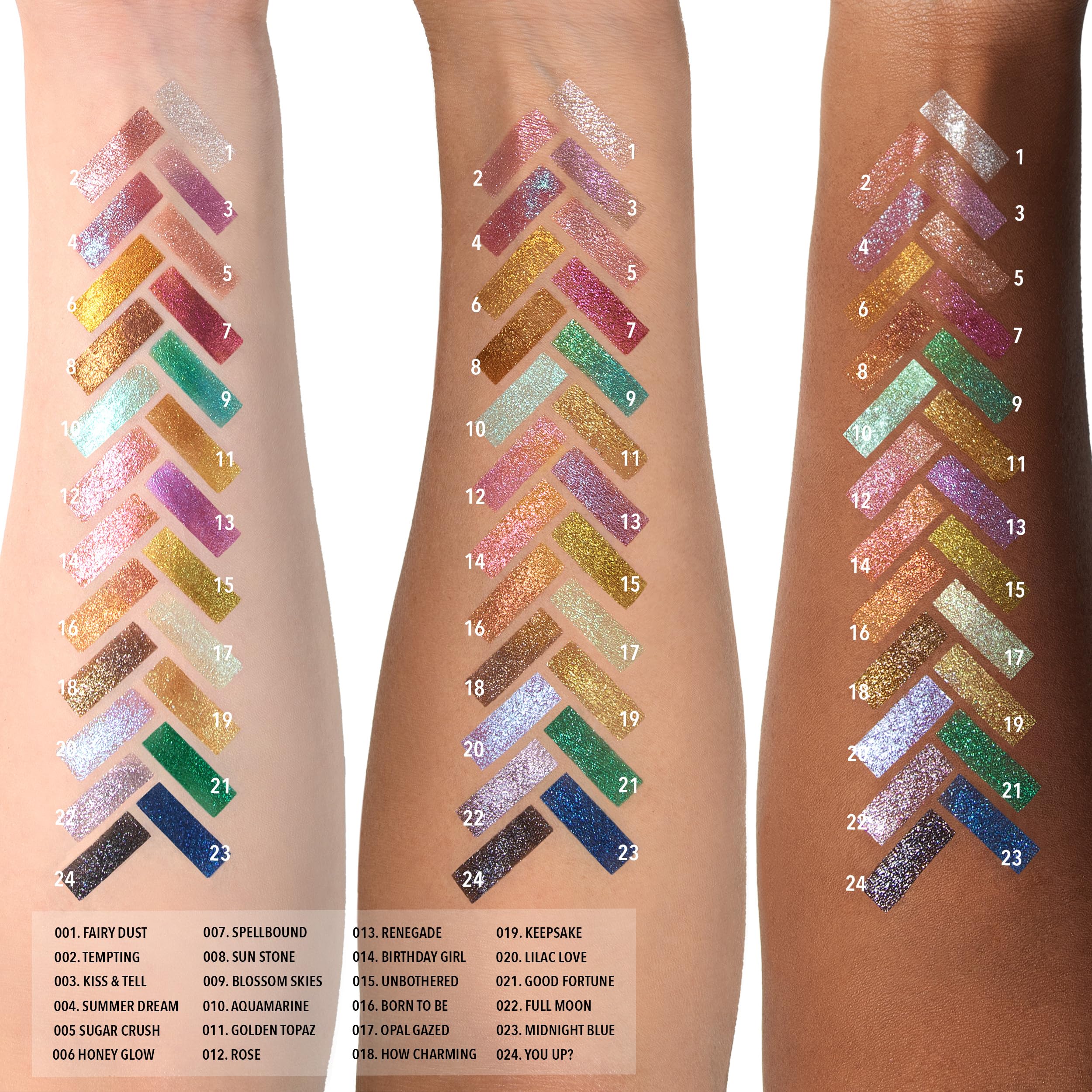 Moira Chroma Light Shadow 003 Kiss and Tell swatch shows metallic foil finish