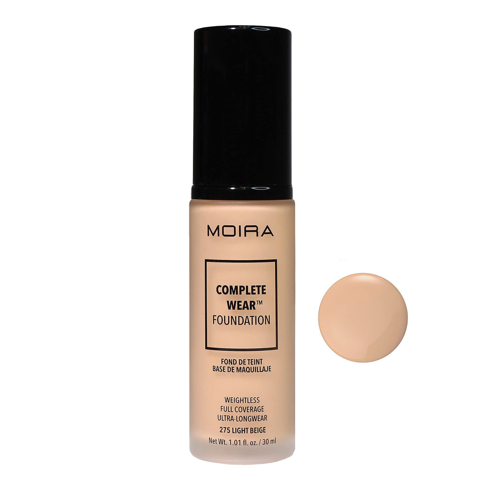 Moira Complete Wear Foundation 275 Light Beige bottle for polished, natural-looking skin