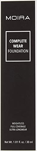 Moira Complete Wear Foundation swatches show 350 Classic Beige skin-tone match for seamless blending.