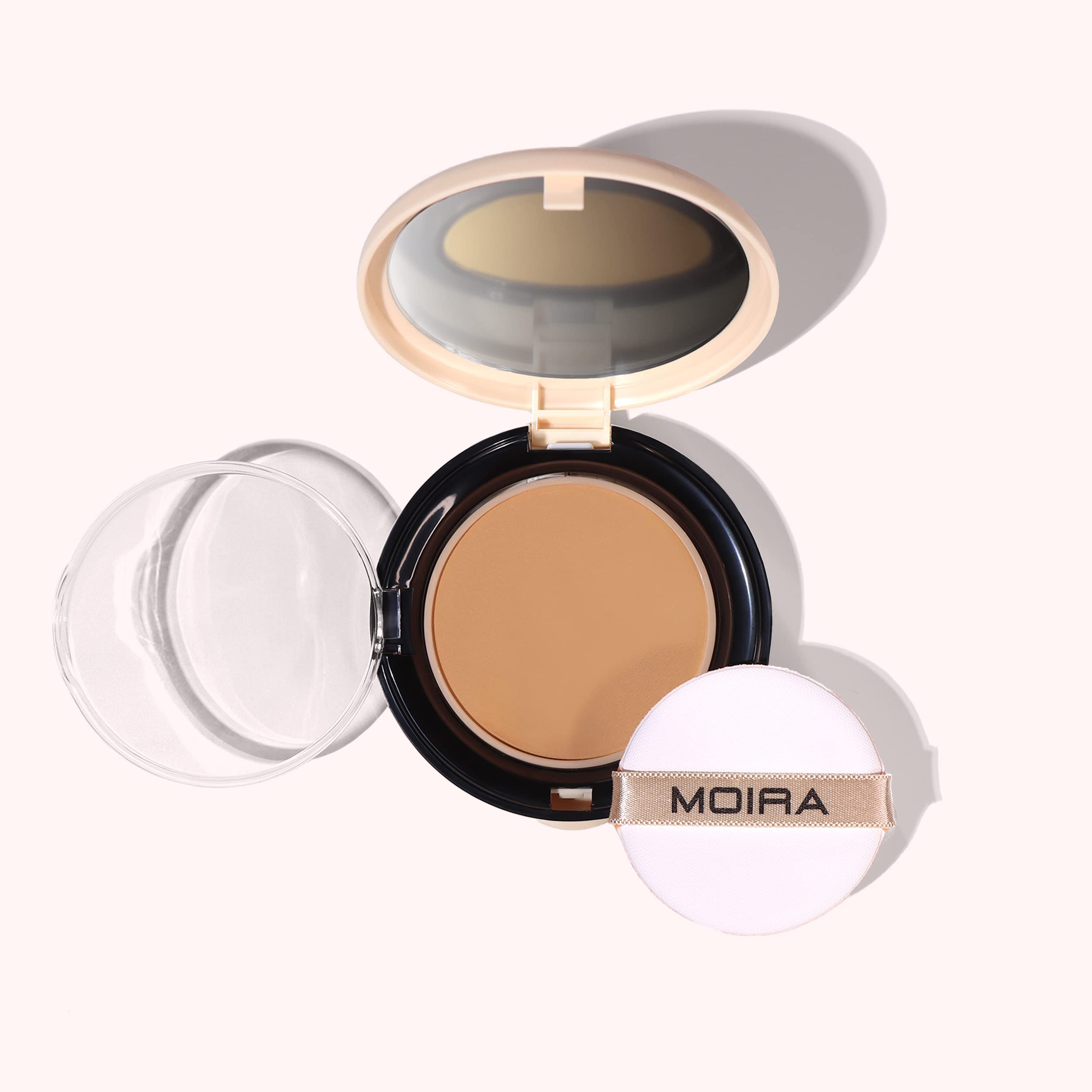 Moira Complete Wear Powder Foundation bottle shows natural matte finish and long wear.