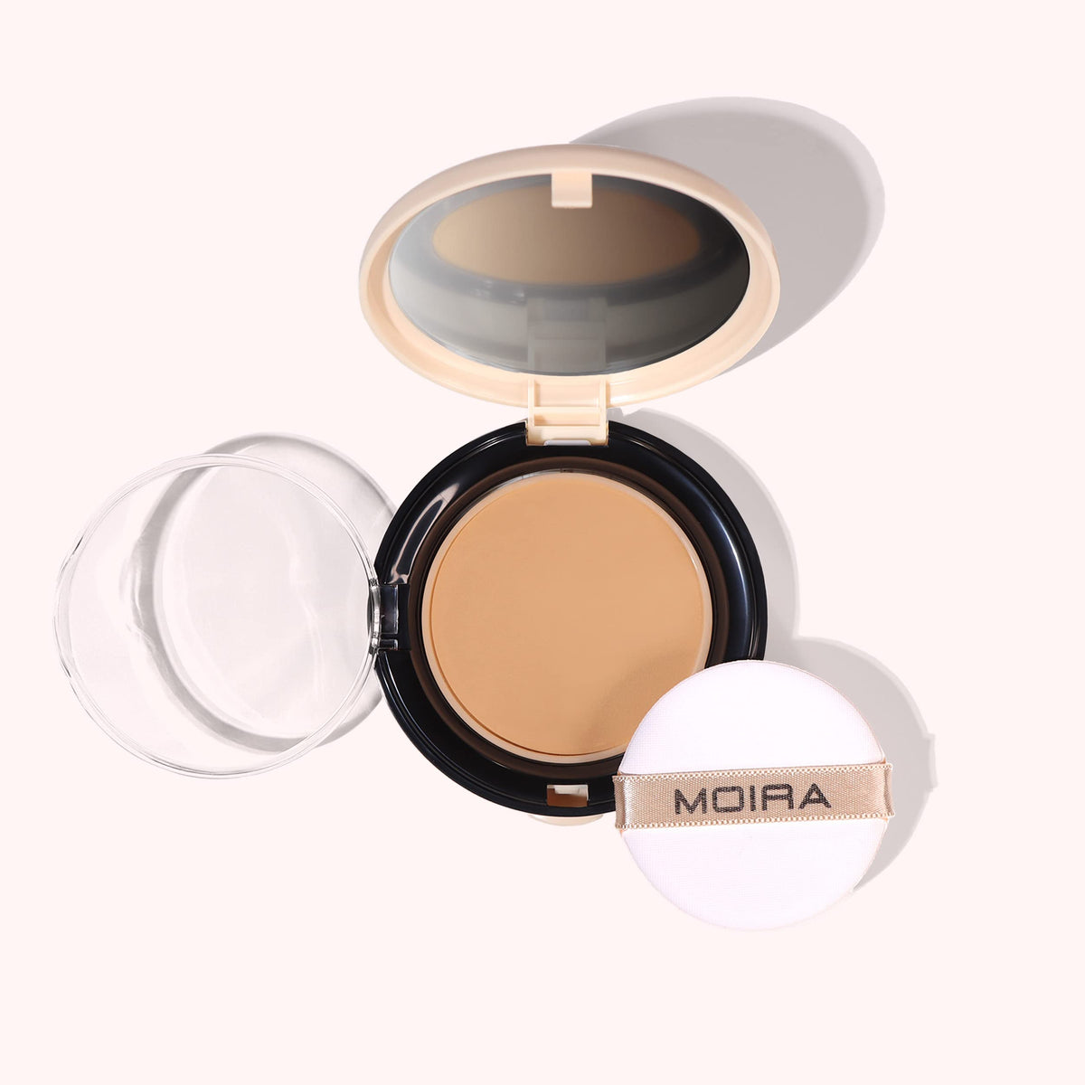 Moira Complete Wear Powder Foundation 325N compact opened, showing natural matte finish.
