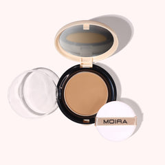Moira Complete Wear Powder Foundation jar showing buildable coverage and natural matte finish.