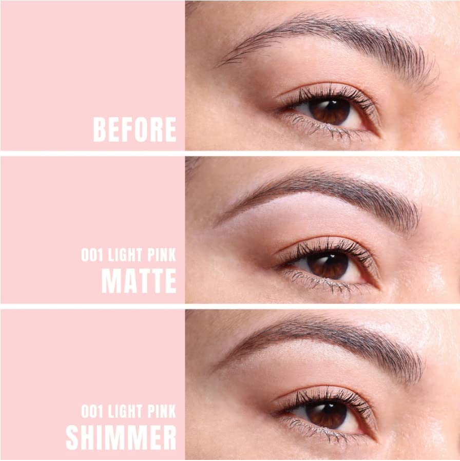 Moira Dual Brow Highlighter Pencil 001 Light Pink shimmer end adds brightness under the brow.
