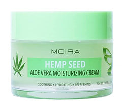 Moira Hemp Seed Aloe Vera Cream bottle highlights rich hydration and barrier support.