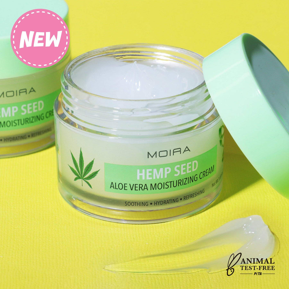 Moira Hemp Seed Aloe Vera Cream texture close-up shows silky moisture.