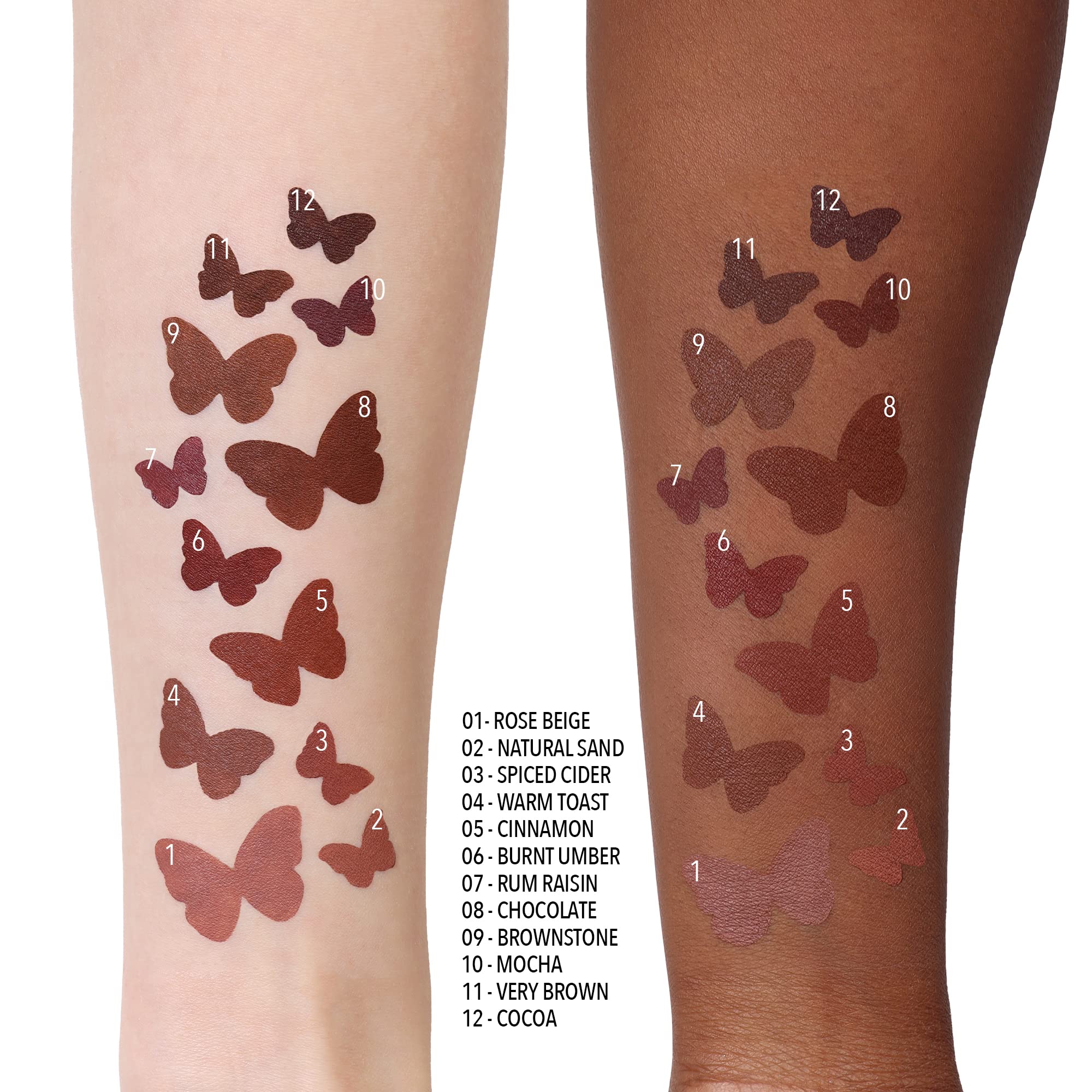 Moira lip liner 007 Rum Raisin swatch, rich brown shade for versatile day-to-night looks.
