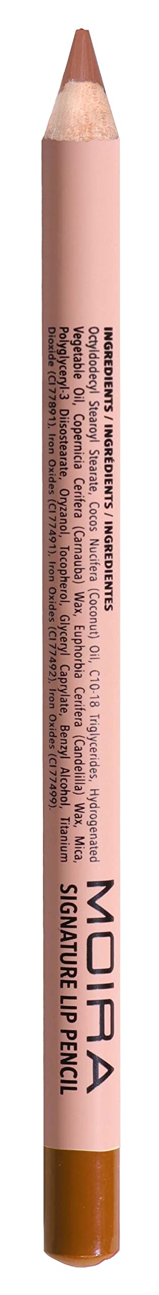 Moira Signature Lip Pencil on lips defines shape with caramel beige shade