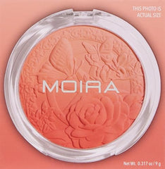 Close-up of Moira Signature Ombre Blush Mellow Pink demonstrates silky, blendable texture.
