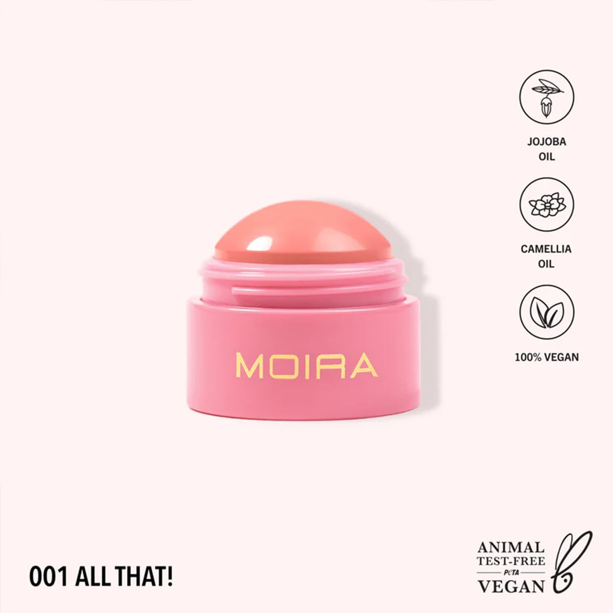 Moira Soft Blush Balm 001 swirl on cheek demonstrates easy blending.