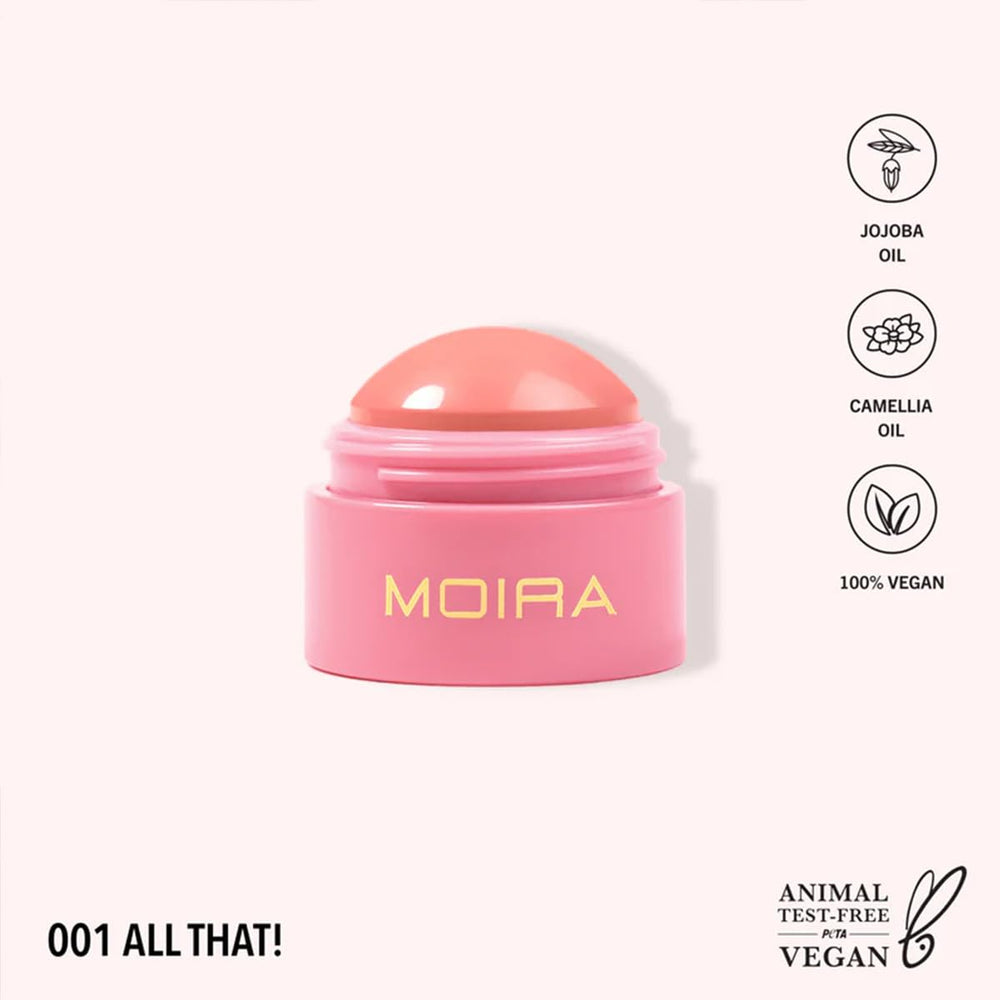 Moira Soft Blush Balm 001 swirl on cheek demonstrates easy blending.