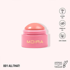 Moira Soft Blush Balm 001 swirl on cheek demonstrates easy blending.