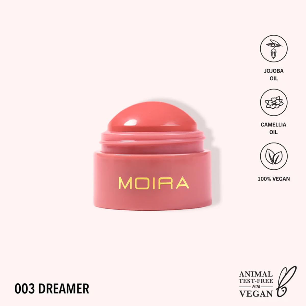Moira Soft Blush Balm Dreamer creamy texture for a gentle flush.