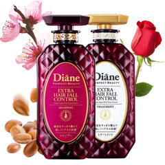 Moist Diane Hair Fall Control Shampoo bottle showing a scalp-friendly formula for fuller-looking hair.