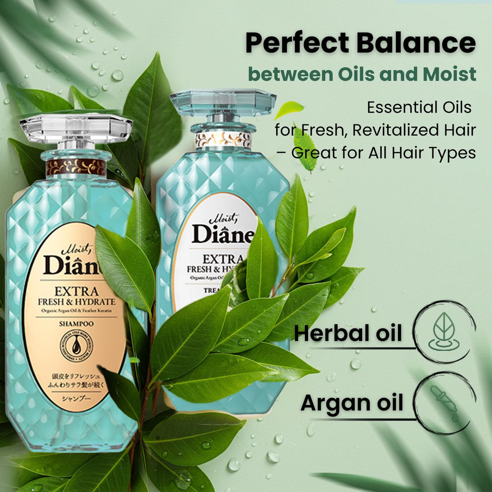 Moist Diane branding with rosemary, tea tree, and peppermint herbs for refreshing scalp care.