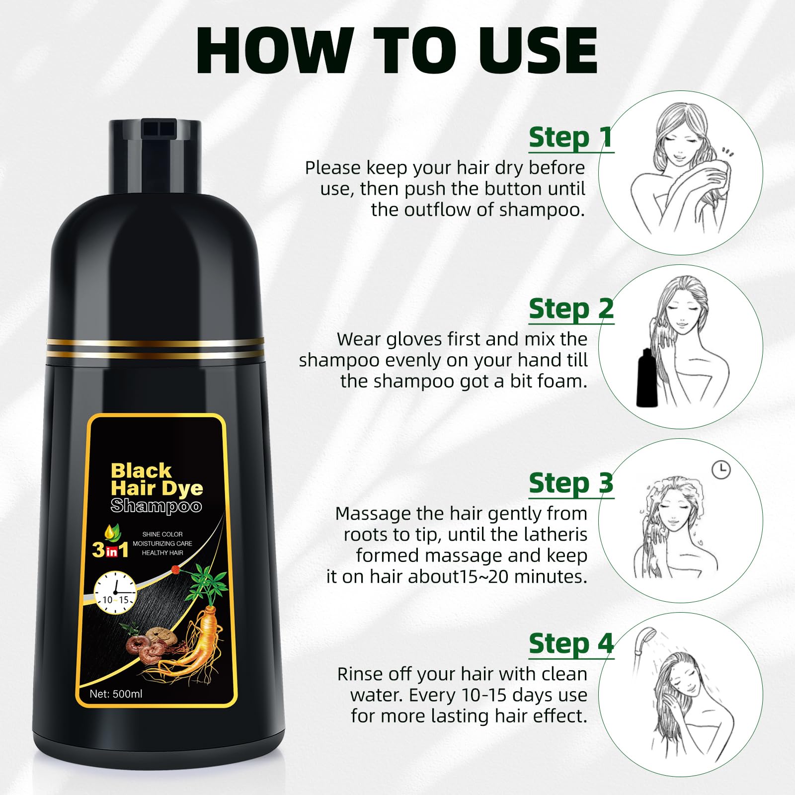MOISTAR Black Hair Dye Shampoo finished look with shiny健康 hair