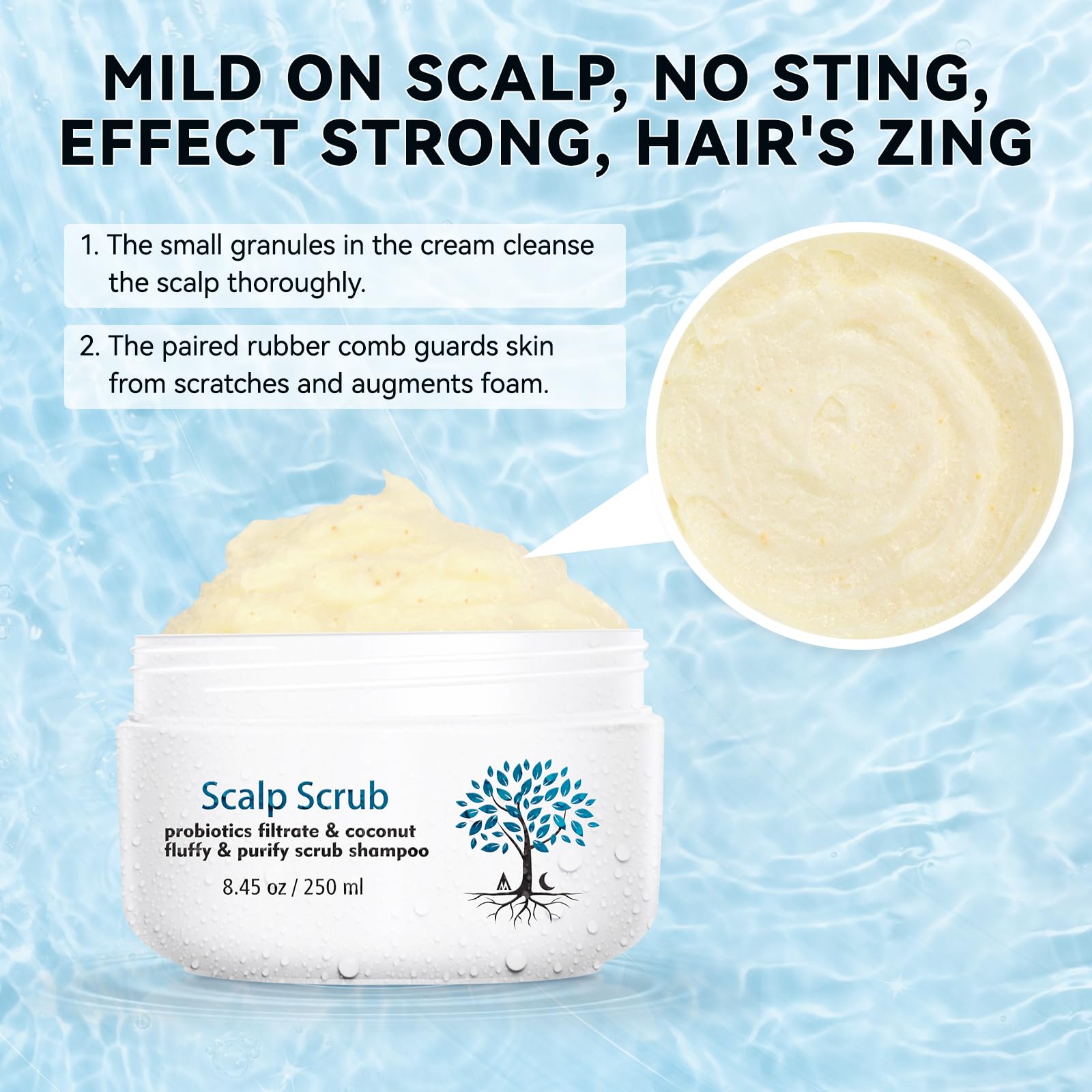 Close-up of Mokasakiso scalp scrub texture highlighting gentle exfoliation