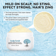 Close-up of Mokasakiso scalp scrub texture highlighting gentle exfoliation