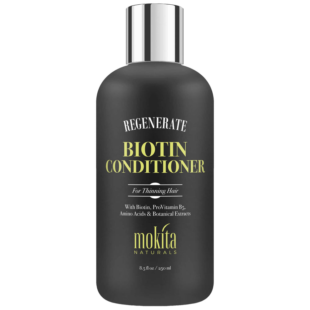 Mokita Naturals Conditionner, bouteille biotine, fortifie les cheveux.