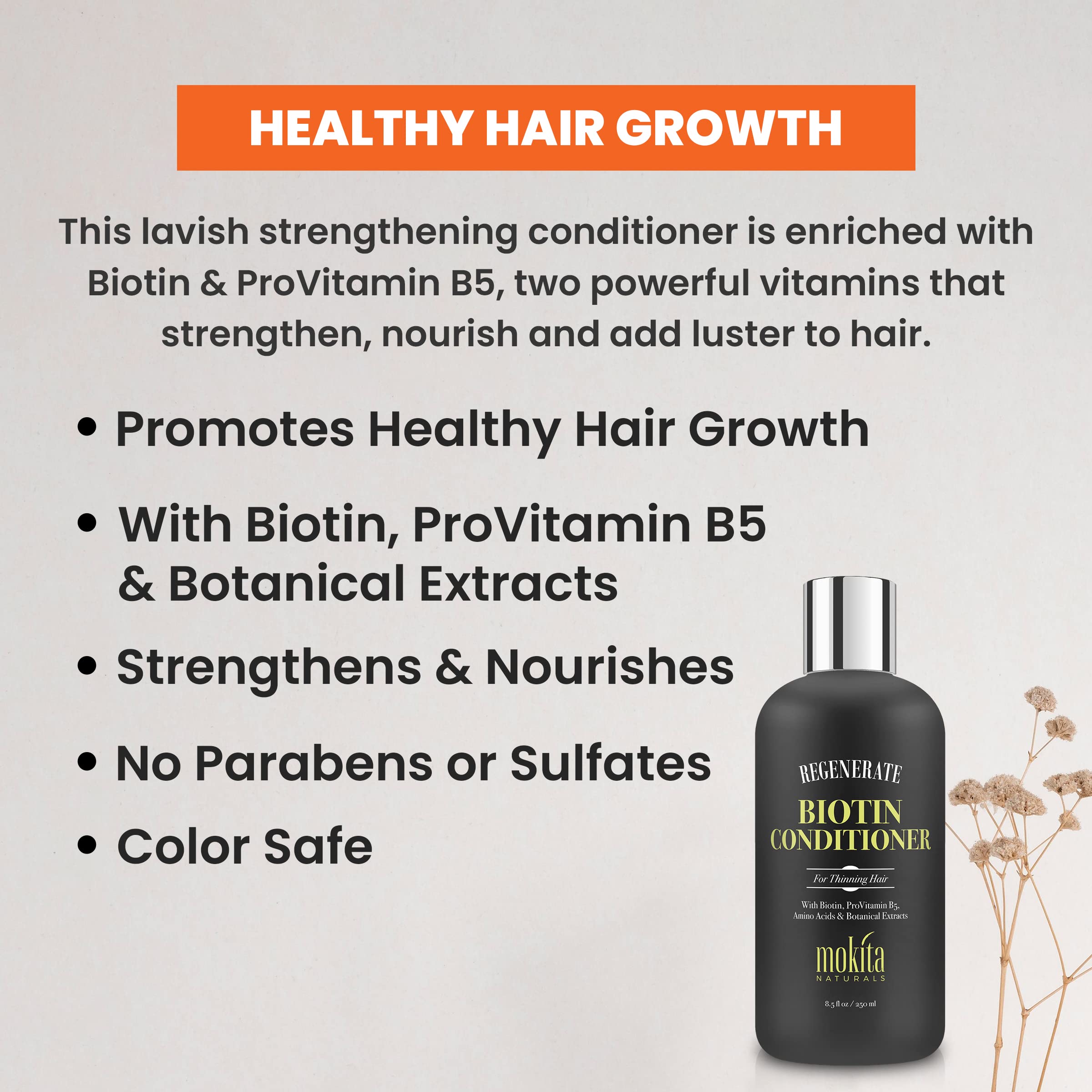 Mokita Naturals Conditionner, texture légère non grasse pour hydratation subtile.