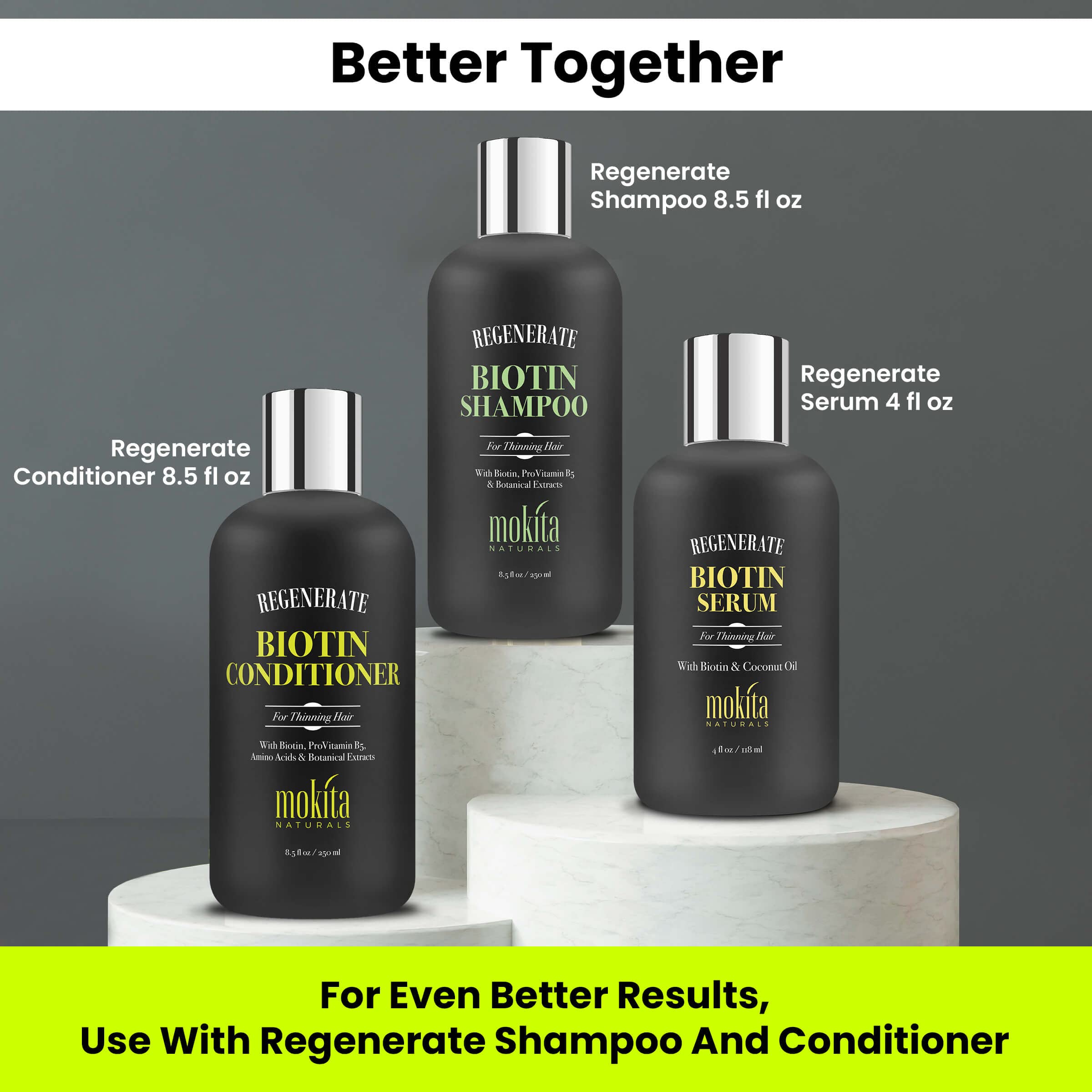 Mokita Naturals Hair Growth Serum packaging with minimal design and cruelty-free branding.