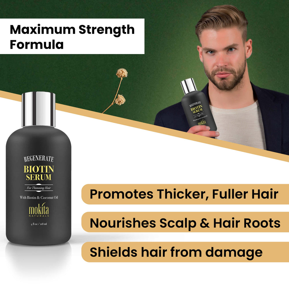 Mokita Naturals Hair Growth Serum pump dispense showing quick, precise dosing.