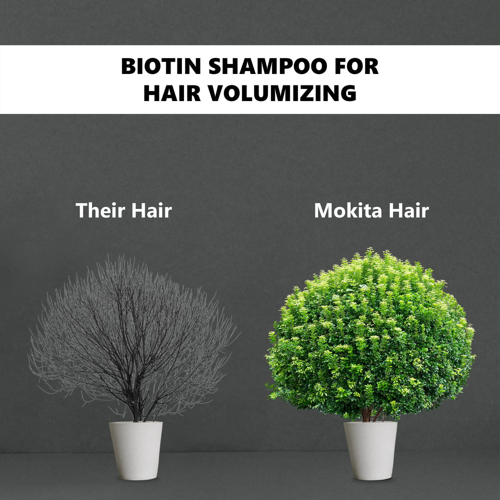 Mokita Naturals Hair Volumizing Shampoo foaming close-up highlights gentle cleansing for daily use