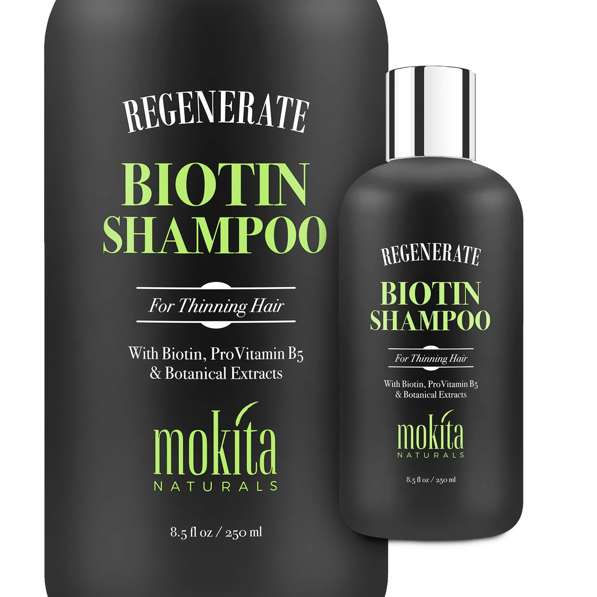 Mokita Naturals Hair Volumizing Shampoo bottle front boosts fullness for thinning hair