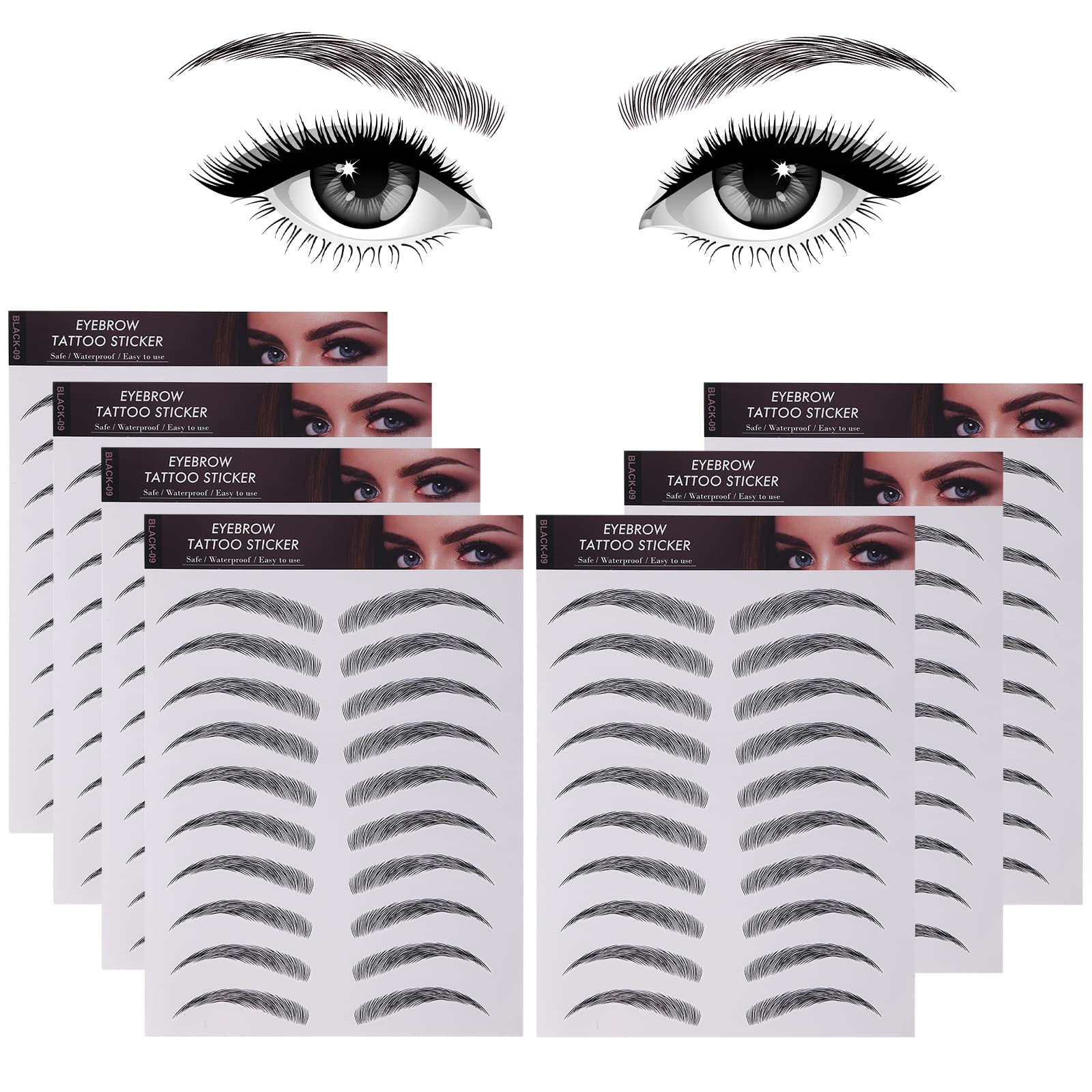 Molain black 4D brow tattoo stickers on skin for easy cosmetic enhancement.