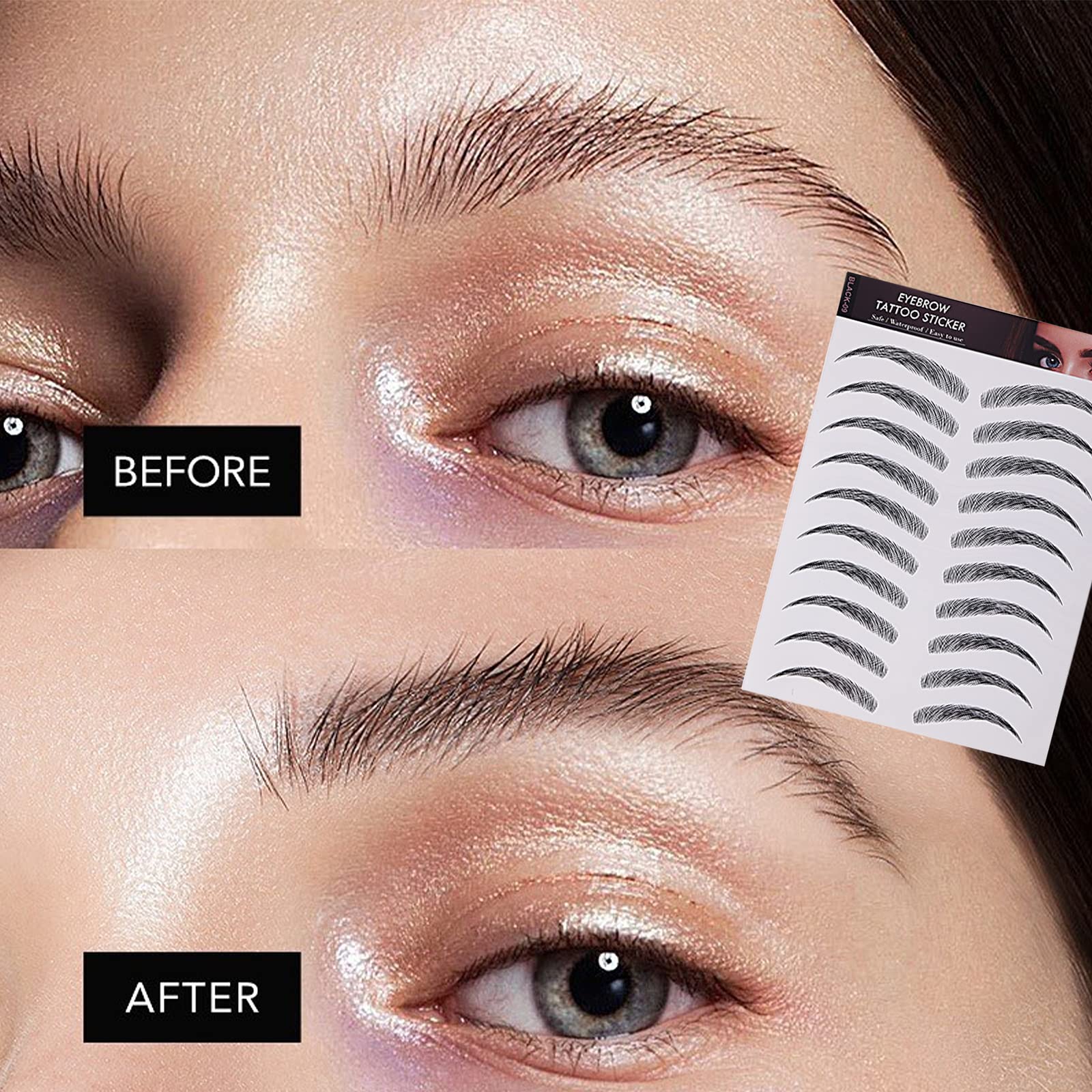 Molain waterproof hypoallergenic brow tattoos resist smudging throughout the day.