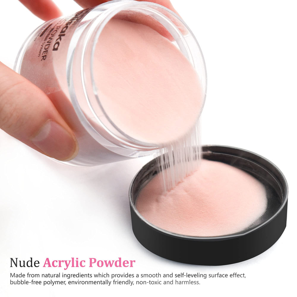 Molisaka nude acrylic powder collection showing versatile nail foundations for extensions and French tips.