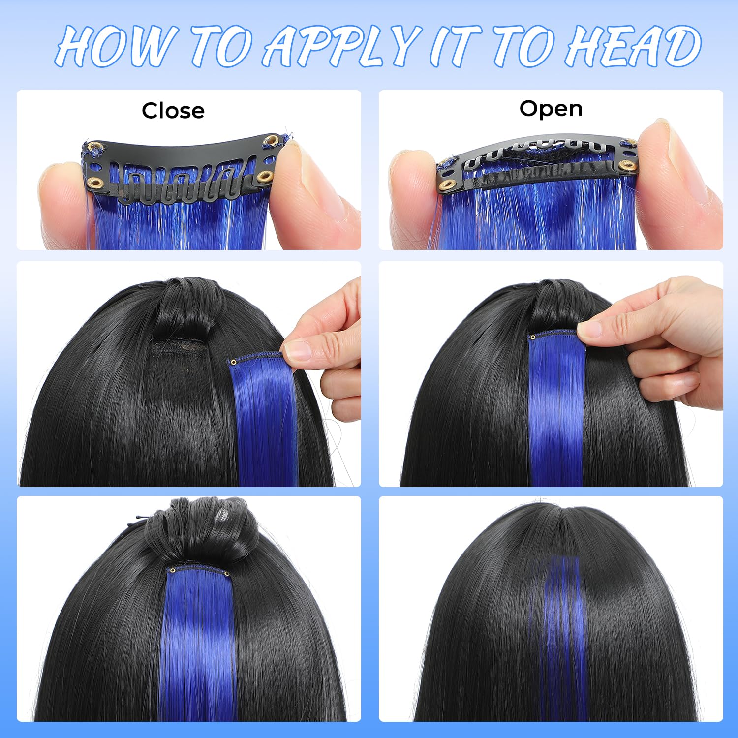 Molleas heat-friendly synthetic clip-ins in blue-teal support versatile styling options.