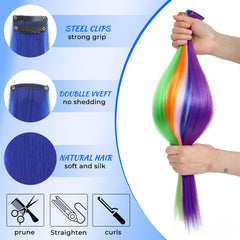 Molleas packaging blue-teal clip-in extensions keeps tangling away during storage.