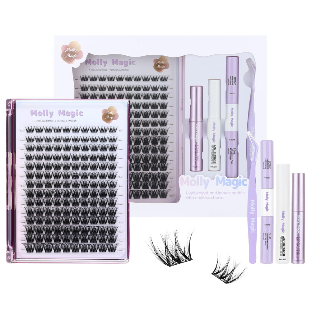Molly Magic Victoria Lash Clusters Kit close-up of wispy natural lashes for DIY precision.