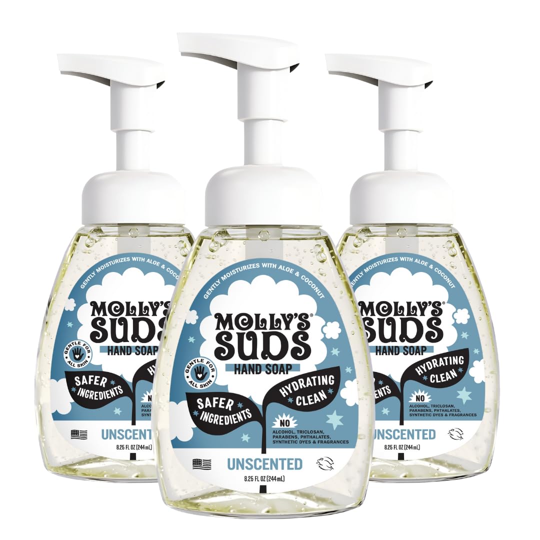 Molly's Suds Foaming Hand Soap bottle front view highlighting gentle formula